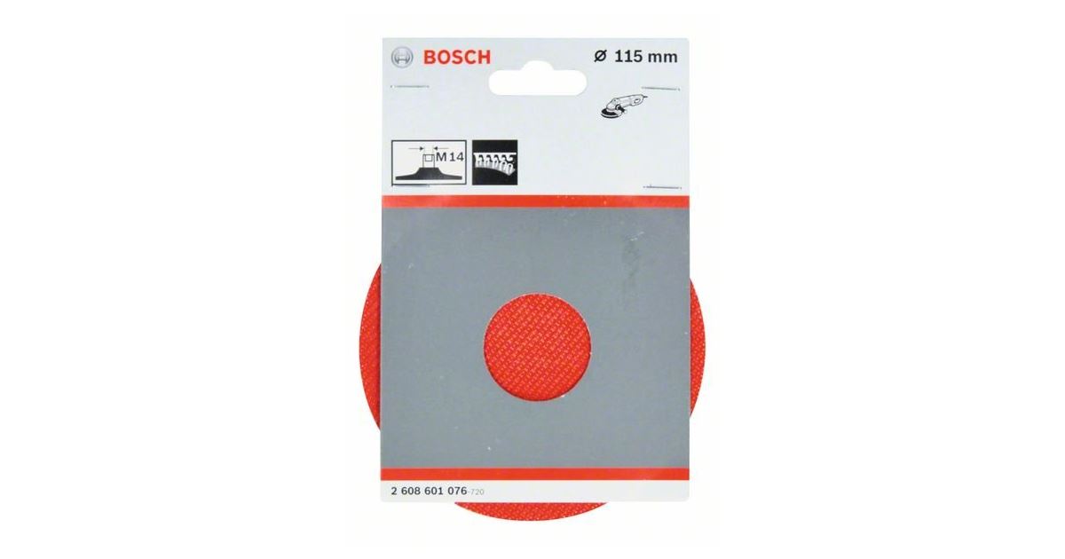 Placa trasera BOSCH con sistema de sujeción con velcro, 115 mm 115 mm, 13.300 rpm. 2608601076