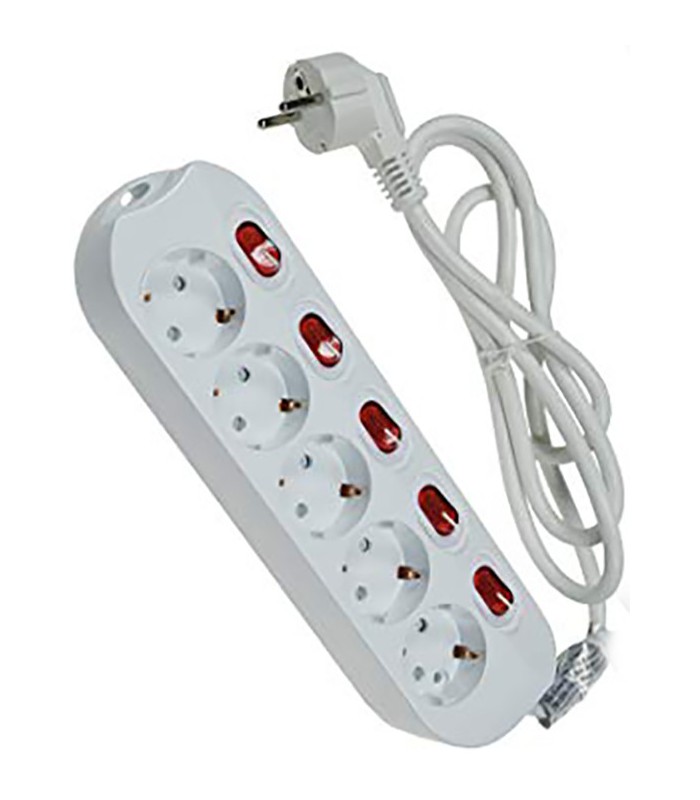 REGLETA 5 ENCHUFES Y INTERRUPTORES INDIVIDUALES, 16A, 3680W, CABLE: 1.5 METROS. 5B5I