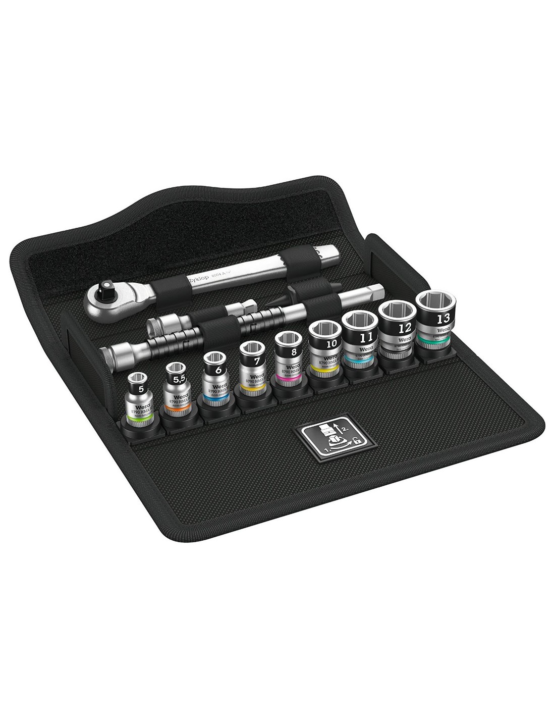 Set de llaves de vaso con función de retención Zyklop 1/4" WERA 8100 SA 12 HF Zyklop Metal 1/4" (13 piezas)