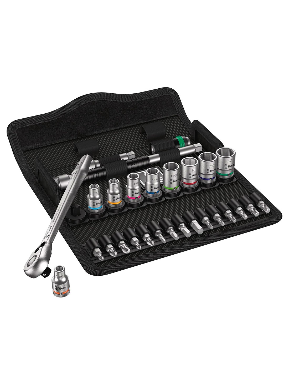 Set de llaves de vaso y puntas para atornillar 1/4" WERA 8100 SA 11 Zyklop Metal Imp 1/4" (28 piezas)