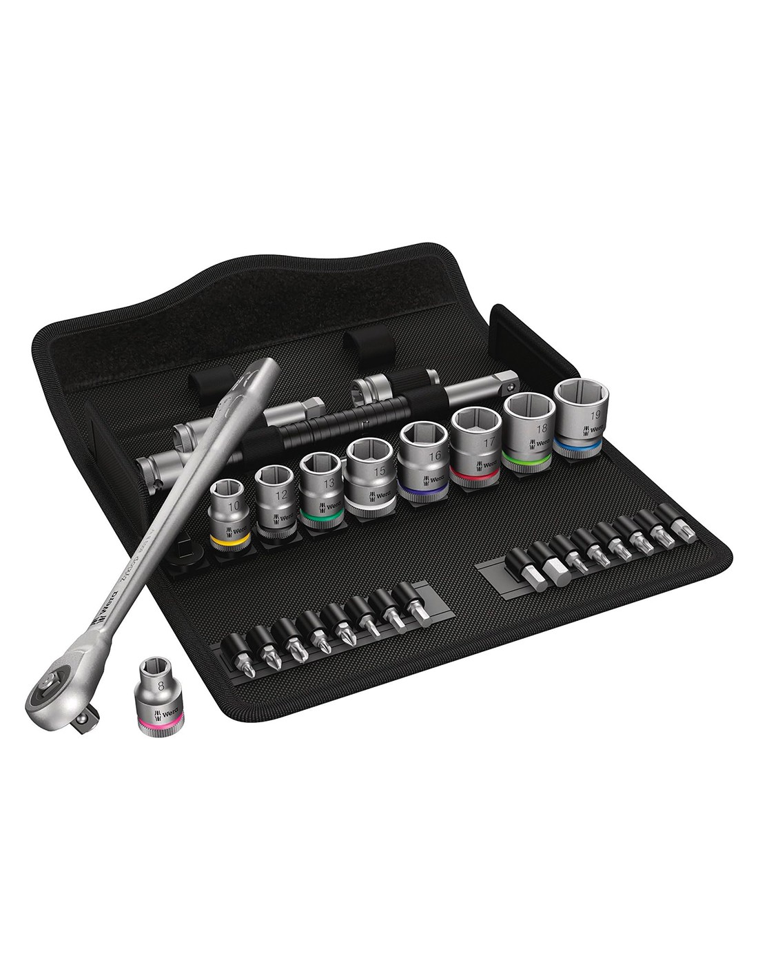 Set de llaves de vaso y puntas para atornillar 3/8" WERA 8100 SB 7 Zyklop Metal 3/8" (29 piezas)