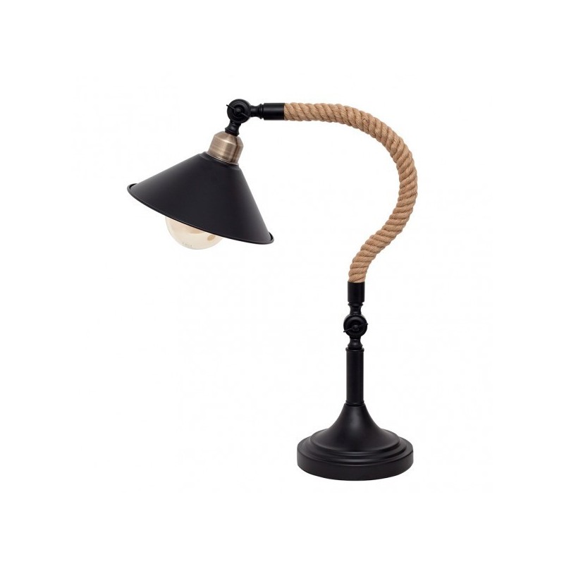 Sobremesa Cabo 1xe27 Negro Cuerda De Cañamo 57x22x33 Cm