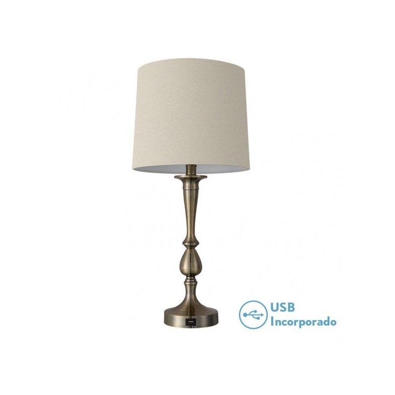 Sobremesa Khalifa 1xe27 Cuero 60´5x28x28 Cm Puerto Usb