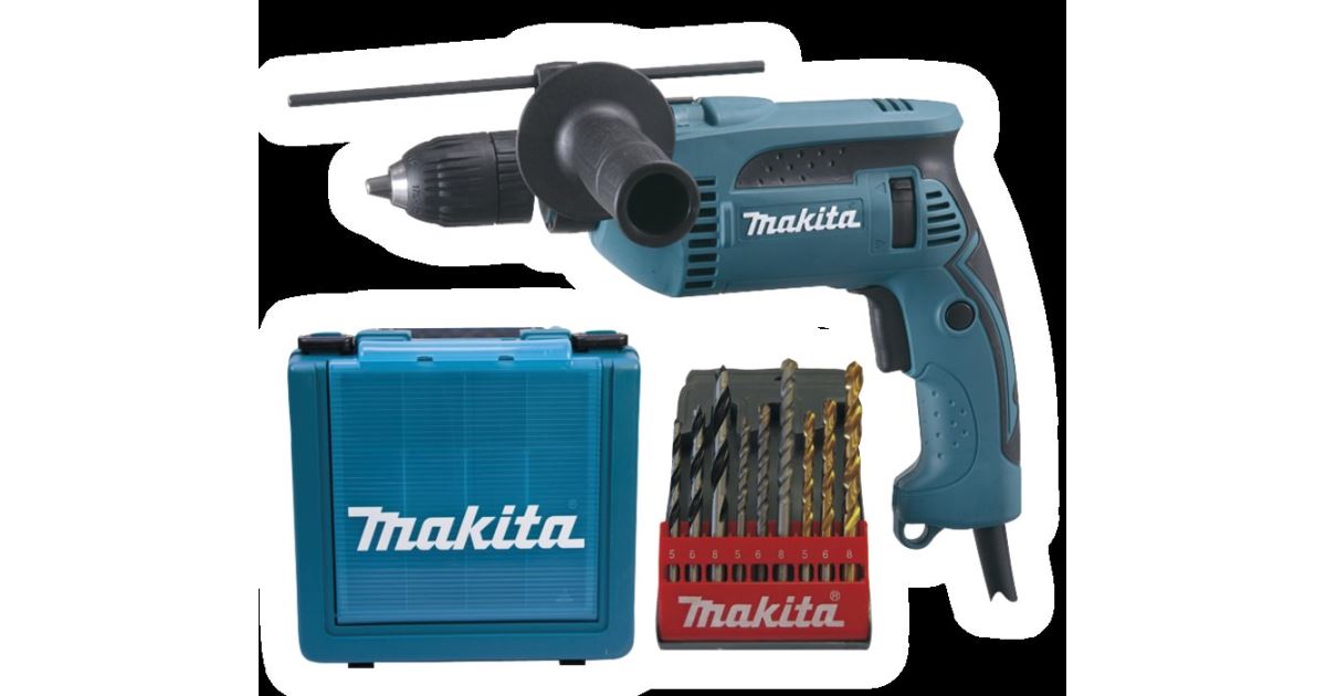 Taladro de impacto Makita con estuche, portabrocas de velocidad 1,5-13 mm, 680 W HP1641K1X