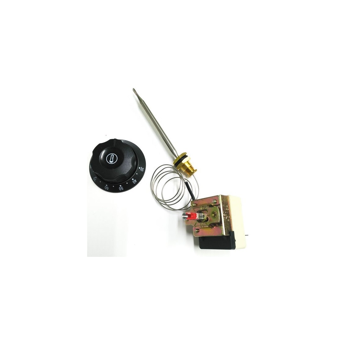 termóstato T máx 85°C margen de trabajo 30-85°C 1 polos 1NO 16A sonda ø 6mm sonda L 100mm Prensaestopa de cuba