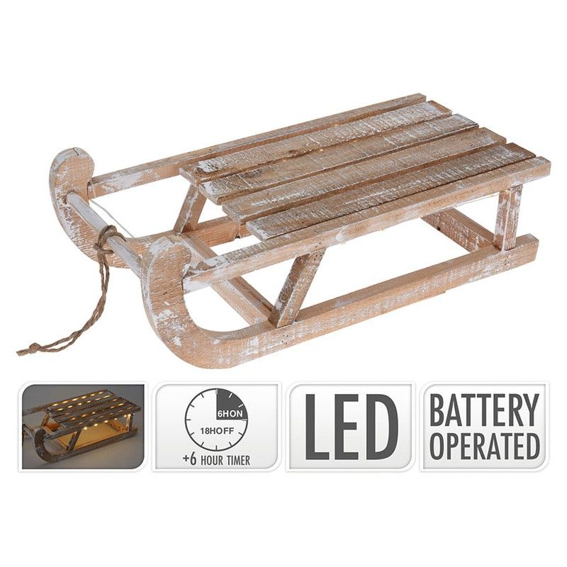 Trineo Madera Con Luces Led 50X24X16,5Cm 555R1179
